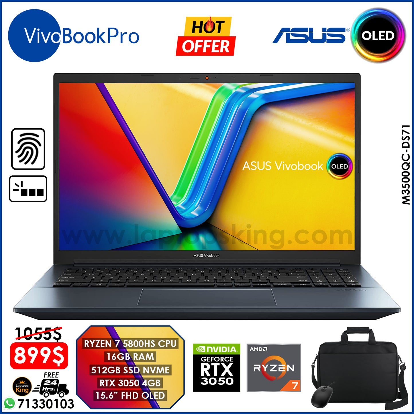 Asus VivoBook Pro Oled M3500QC-DS71 Ryzen 7 5800hs Rtx 3050 Laptop (New OB)