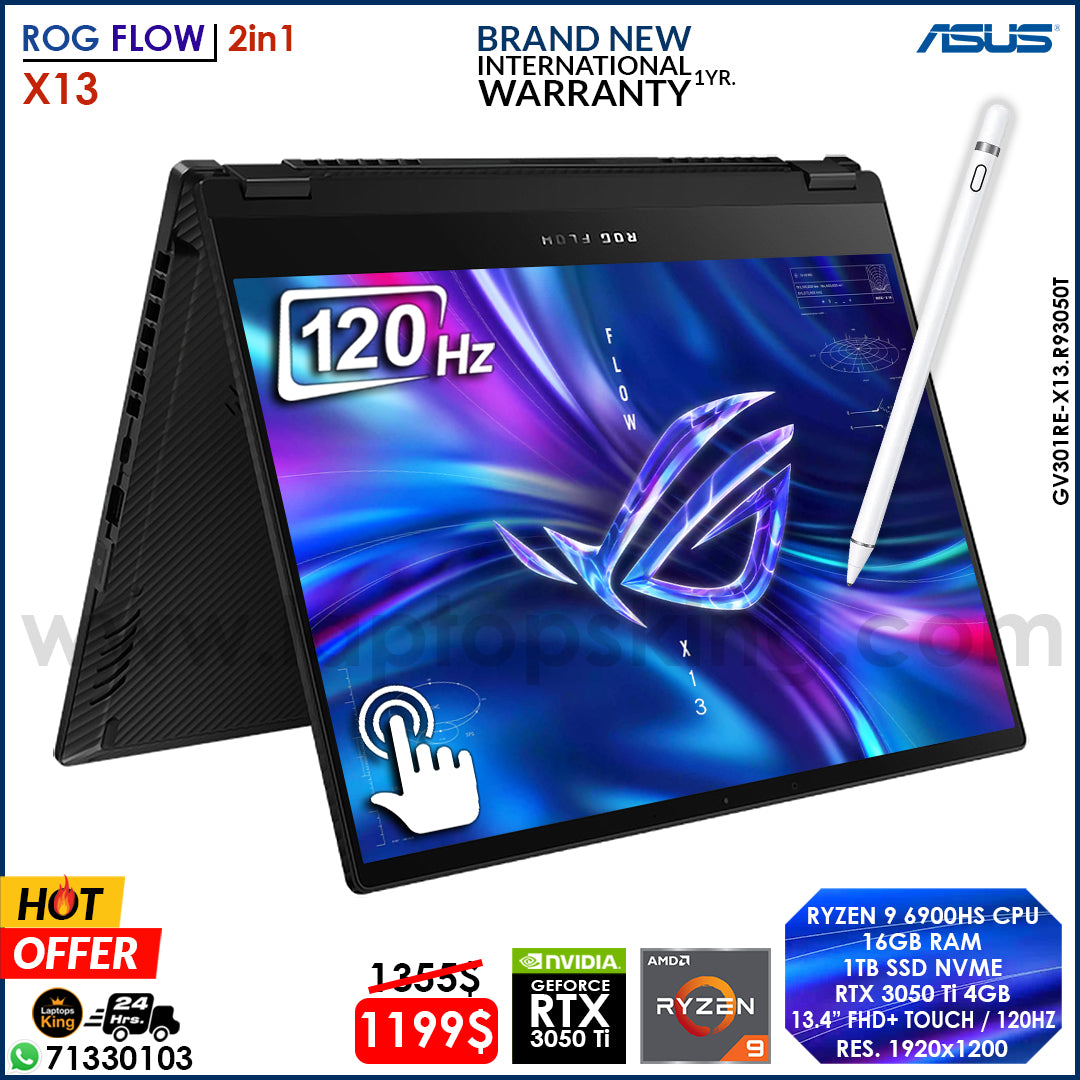 Asus Rog Flow X13 GV301RE-X13.R93050T Ryzen 9 6900hs Rtx 3050 Ti 120hz 2in1 Touch Laptop (Brand New)