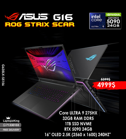 ASUS ROG STRIX SCAR G16 CORE ULTRA 9 275HX RTX 5090 16” 2.5K SCREEN 240HZ