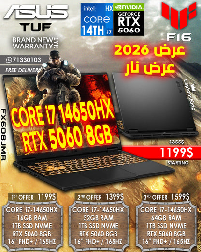 Asus TUF F16 FX608JMR Core i7-14650HX RTX 5060 15.6-inch FHD 165Hz Gaming Laptop (New)