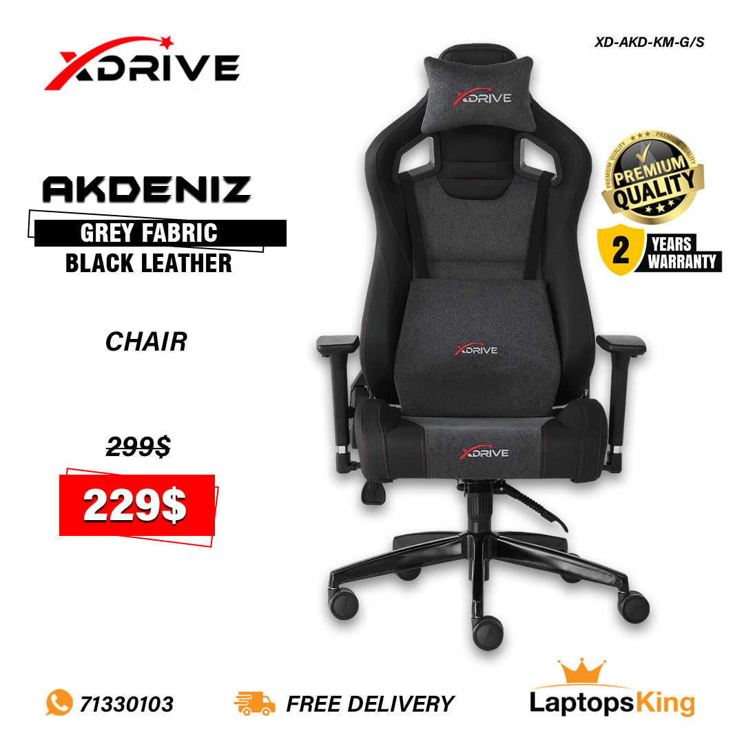 Xdrive Akdeniz XD-AKD-KM-G/S Grey Fabric / Black Leather Chair (Brand New)