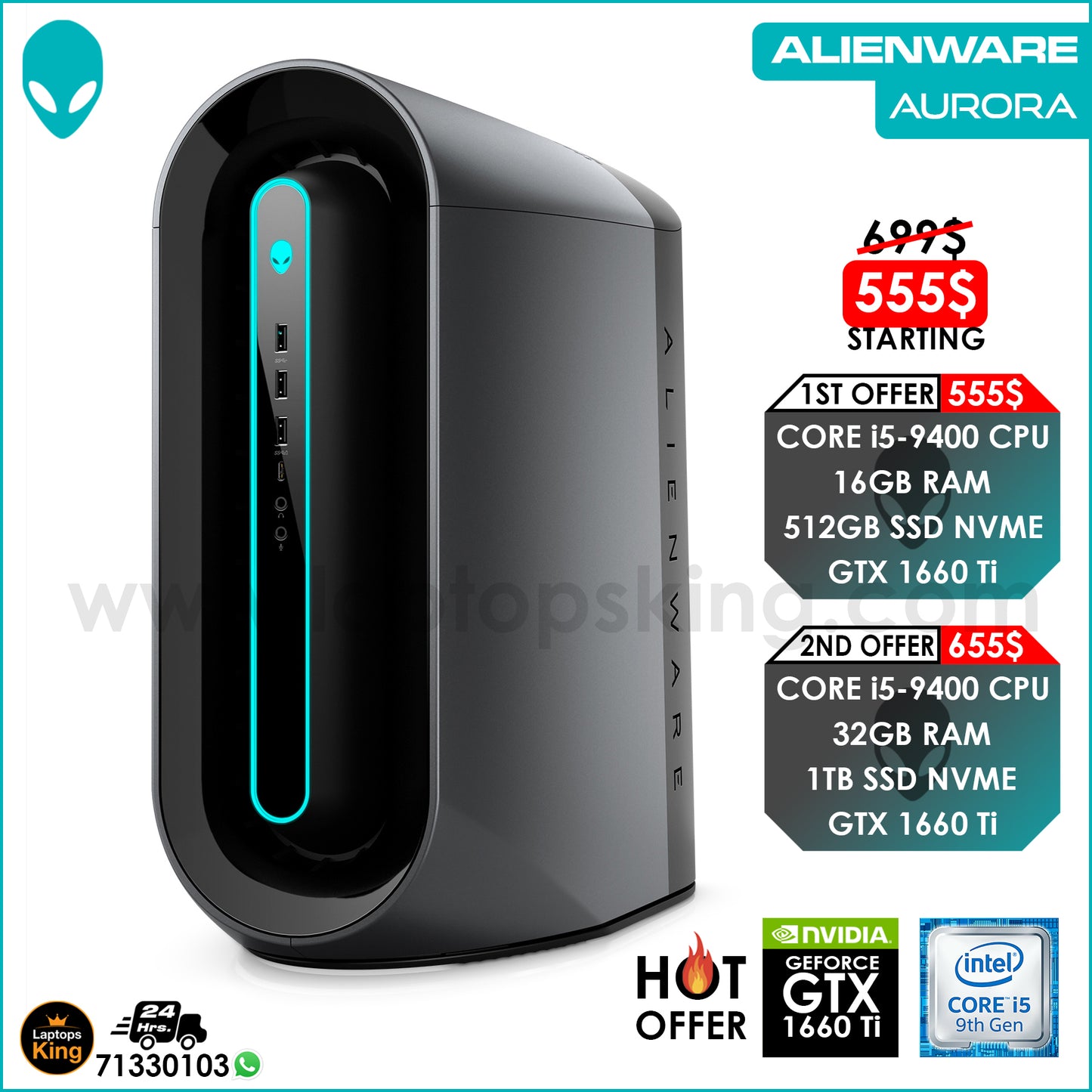 Alienware Aurora Core i5-9400 Gtx 1660 Ti Modern Gaming Desktops (Open Box)