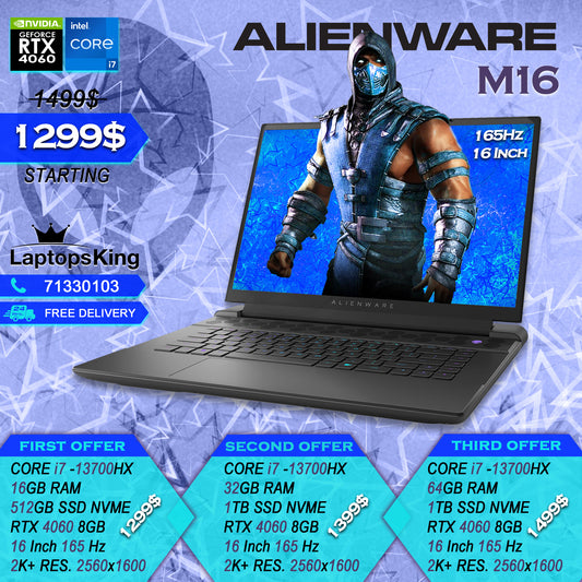 Alienware M16 Core i7-13700hx Rtx 4060 165hz 16" 2k+ Gaming Laptops (New OB)