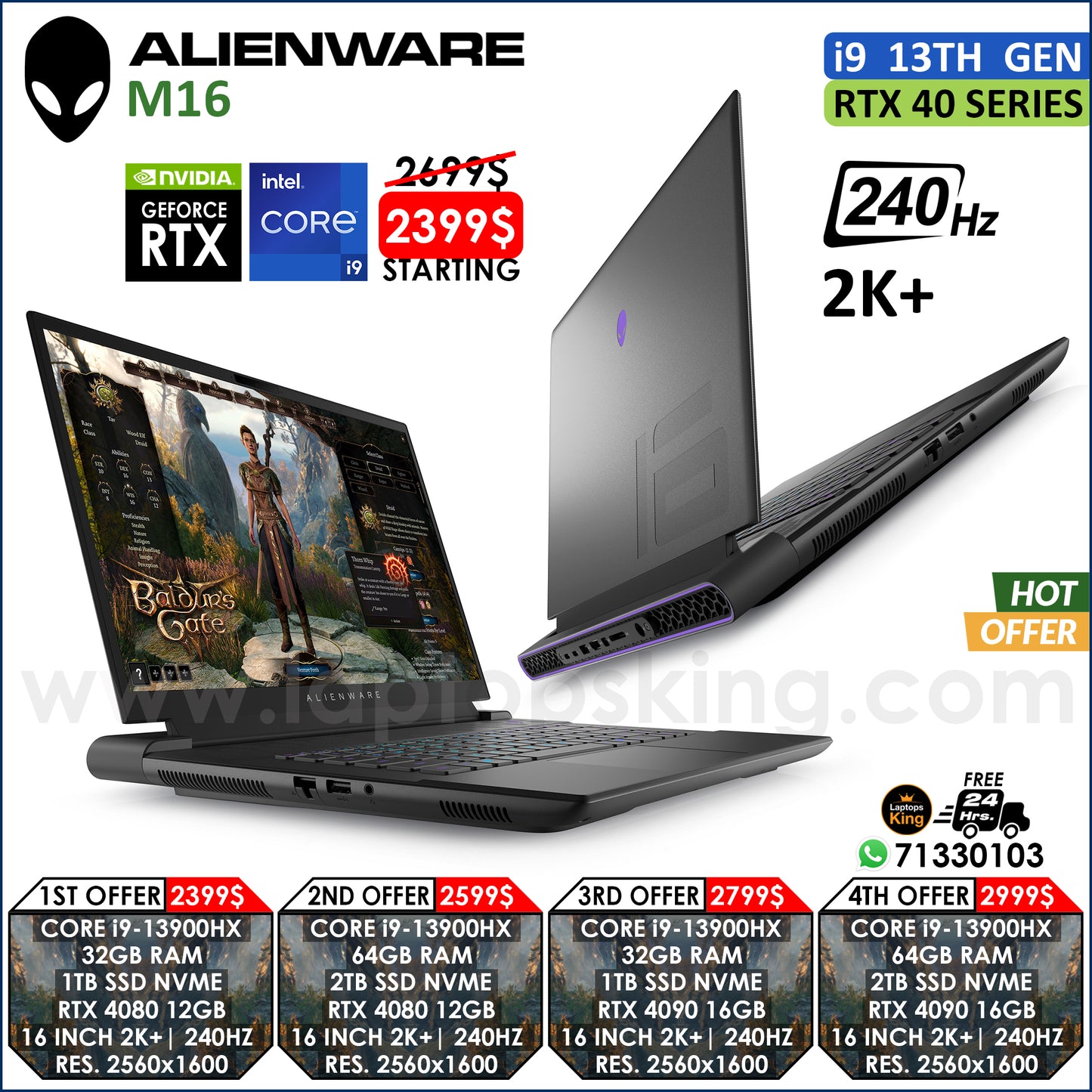 Alienware M16 Core i9-13900hx Rtx 40 Series 16" 240hz 2k+ Gaming Laptops (New OB)