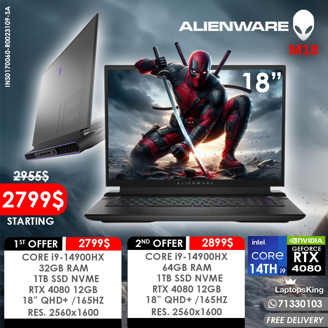 Alienware M18 INS0170060-R0023109-SA Core i9 14900hx Rtx 4080 165hz 18" Qhd+ Gaming Laptops (New OB)