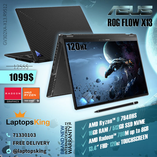 Asus Rog Flow X13 GV302XA-X13.R9512 Ryzen 9 7940hs Radeon 780m 120hz 13.4" Fhd+ Touch 2in1 Laptop (Brand New)