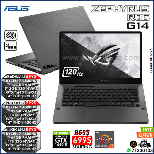 Asus Rog Zephyrus G14 GA401IU-BS76 Ryzen 7 4800hs Gtx 1660 Ti 120hz Gaming Laptop Offers (New OB)