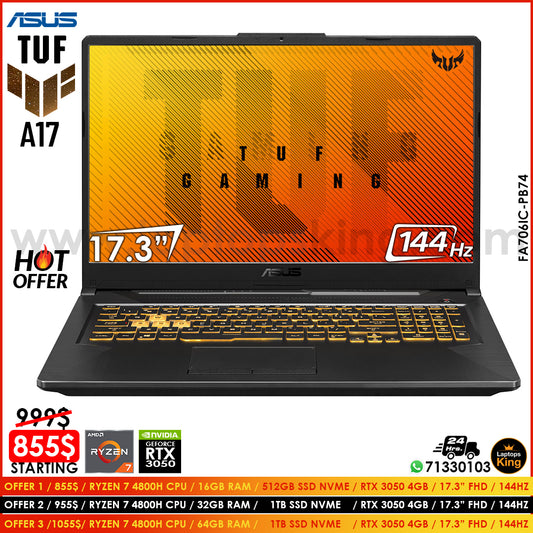 Asus Tuf A17 FA706IC-PB74 Military Grade Ryzen 7 4800h Rtx 3050 144Hz 17.3" Gaming Laptop Offers (New OB)