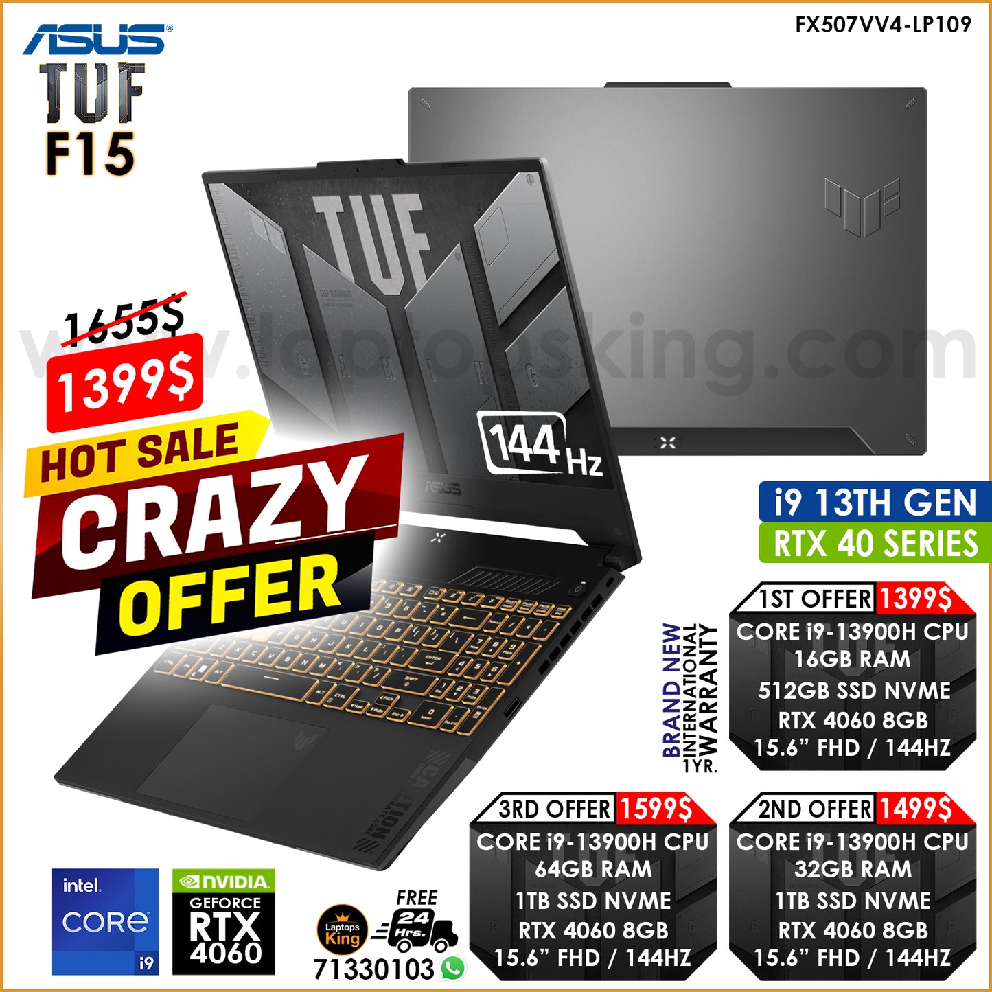 Asus Tuf F15 FX507VV4-LP109 Military Grade Core i9-13900h Rtx 4060 144Hz Gaming Laptop Offers (Brand New)
