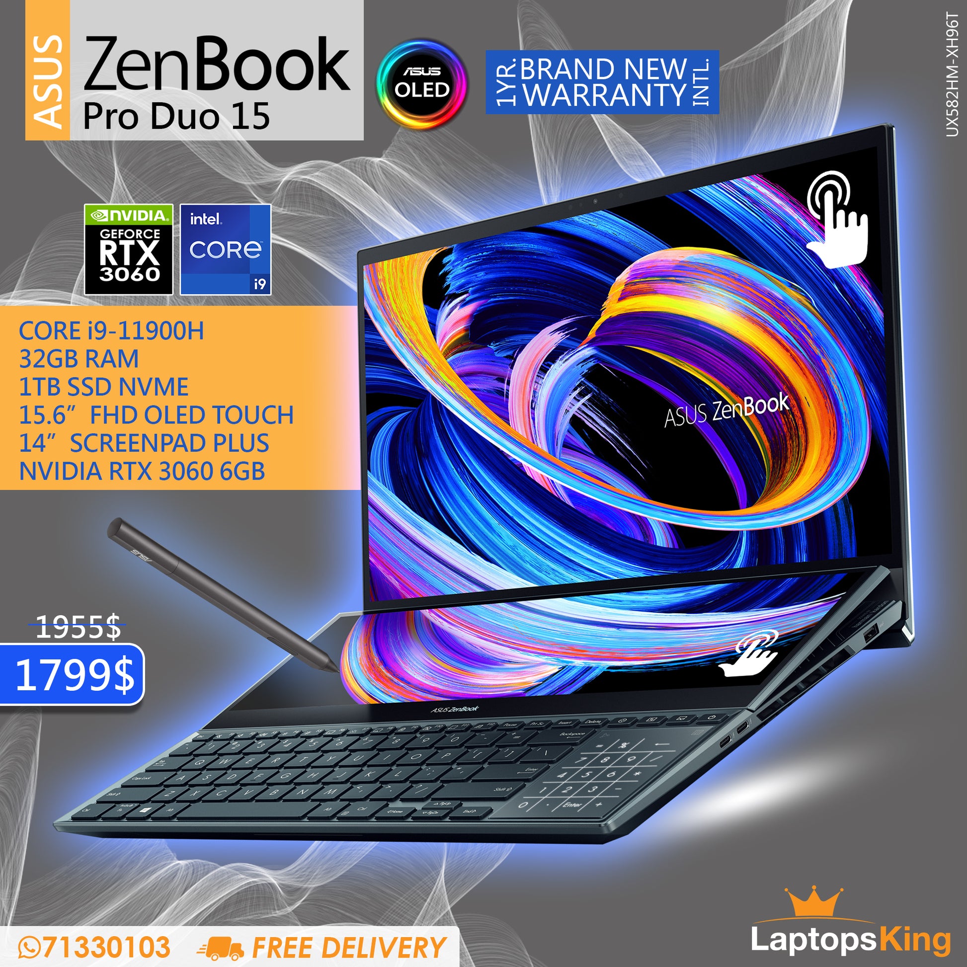 Asus Zenbook Pro Duo 15 UX582HM-XH96T Core i9-11900h Rtx 3060