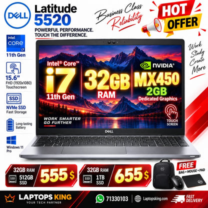 Dell Latitude 5520 Intel Core i7-1185G7 15.6" FHD Touchscreen MX450 Laptop (New OB)