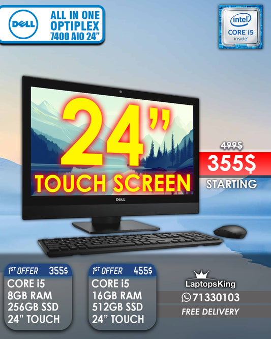 DELL OPTIPLEX 7400 CORE i5 24” TOUCHSCREEN AIO DESKTOP COMPUTERS (USED WITH WARRANTY)