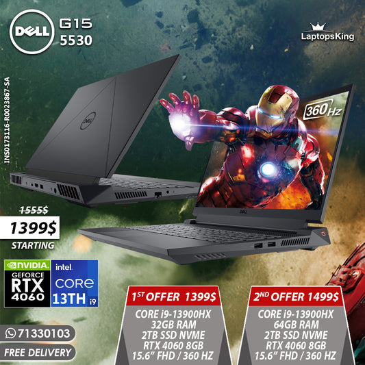 Dell G15 5530 INS0173116-R0023867-SA Core i9-13900hx Rtx 4060 360hz 15.6" Gaming Laptops (New OB)