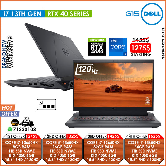 Dell G15 G5530-7527BLK-PUS Core i7-13650hx Rtx 4050 120hz Gaming Laptops (Brand New)