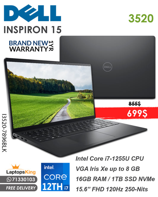 Dell Inspiron 15 3520 Core i7-1255u Iris Xe 120hz 15.6" Laptop (BRAND NEW)