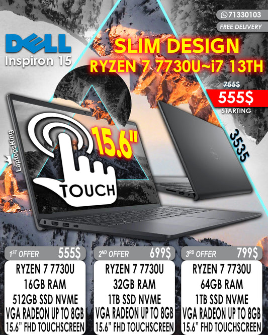 DELL INSPIRON 15 3535 RYZEN 7 7730U VGA RADEON 15.6” FHD TOUCHSCREEN LAPTOP (NEW 1YR WARRANTY)