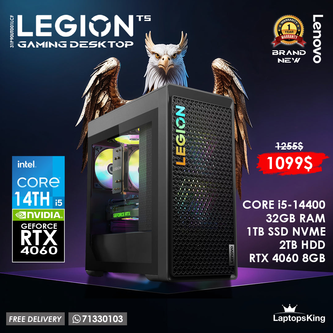 Lenovo Legion T5 31P90UT001LCF Core i5-14400 Rtx 4060 Gaming Desktop (Brand New)