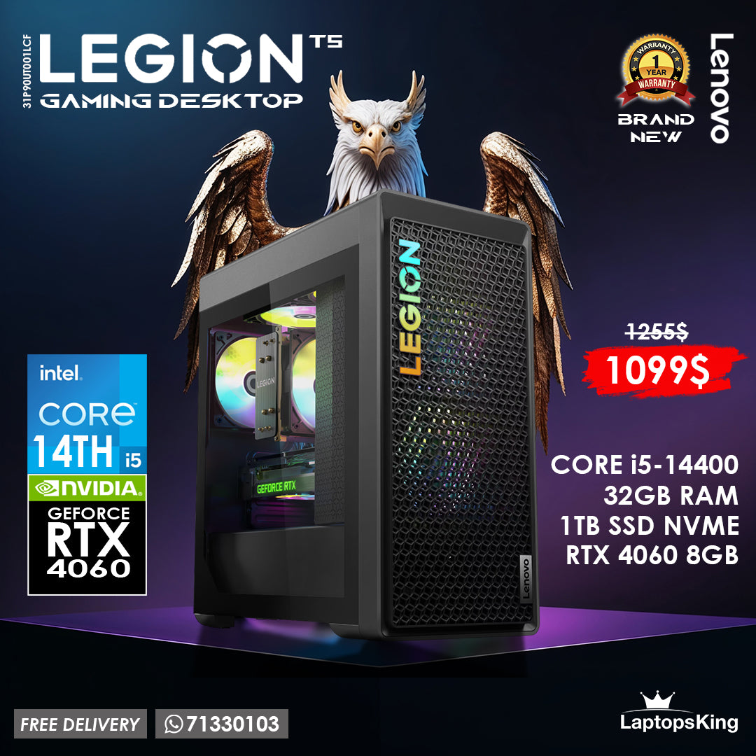 Lenovo Legion T5 31P90UT001LCF Core i5-14400 Rtx 4060 Gaming Desktop (Brand New)