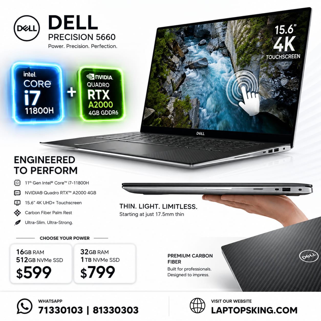 Dell Precision 5560 Core i7 RTX A2000 4K Touch Workstation Laptop 15.6" (New OB)