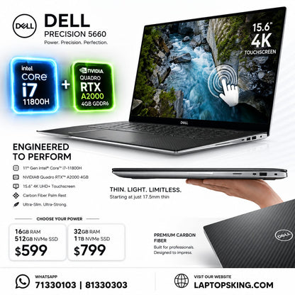 Dell Precision 5560 Core i7 RTX A2000 4K Touch Workstation Laptop 15.6" (New OB)