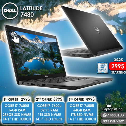 Dell Latitude 7480 Core i7-7600u 14.1" Touch Laptops (Open Box)