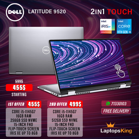 Dell Latitude 9520 Core i5-1145g7 Iris Xe Flip-Touch 15-Inch 2in1 Laptops (New OB)