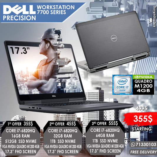 Dell Precision 7700 Series Core i7-6820hq Vga Nvidia Quadro M1200 17.3” Laptops (Open Box)