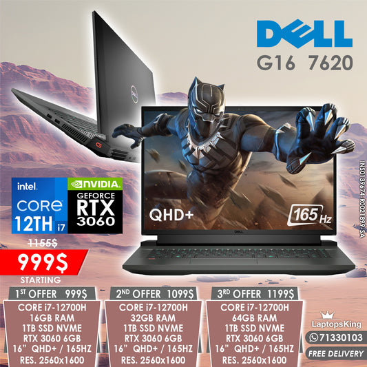 Dell G16 7620 INS0139674-R0021899-SA Core i7-12700h Rtx 3060 165hz Qhd+ 16" Gaming Laptops (New OB)