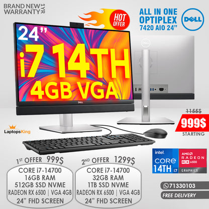 Dell OptiPlex 7420 All-in-One Desktop Core i7-14700 Radeon RX 6500 24-inch AIO (New)