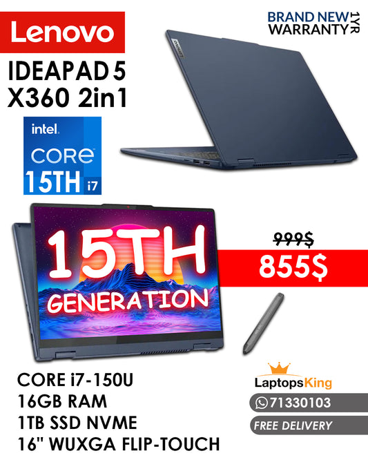 LENOVO IDEAPAD 5 X360 2in1 16IRU9 83DU001KUS CORE i7-150U 16” FLIP-TOUCH FHD+ LAPTOP(BRAND NEW)