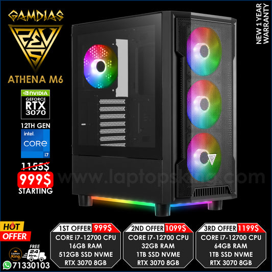 Gamdias Athena M6 Core i7-12700 Rtx 3070 RGB Gaming Desktop Offers (New)