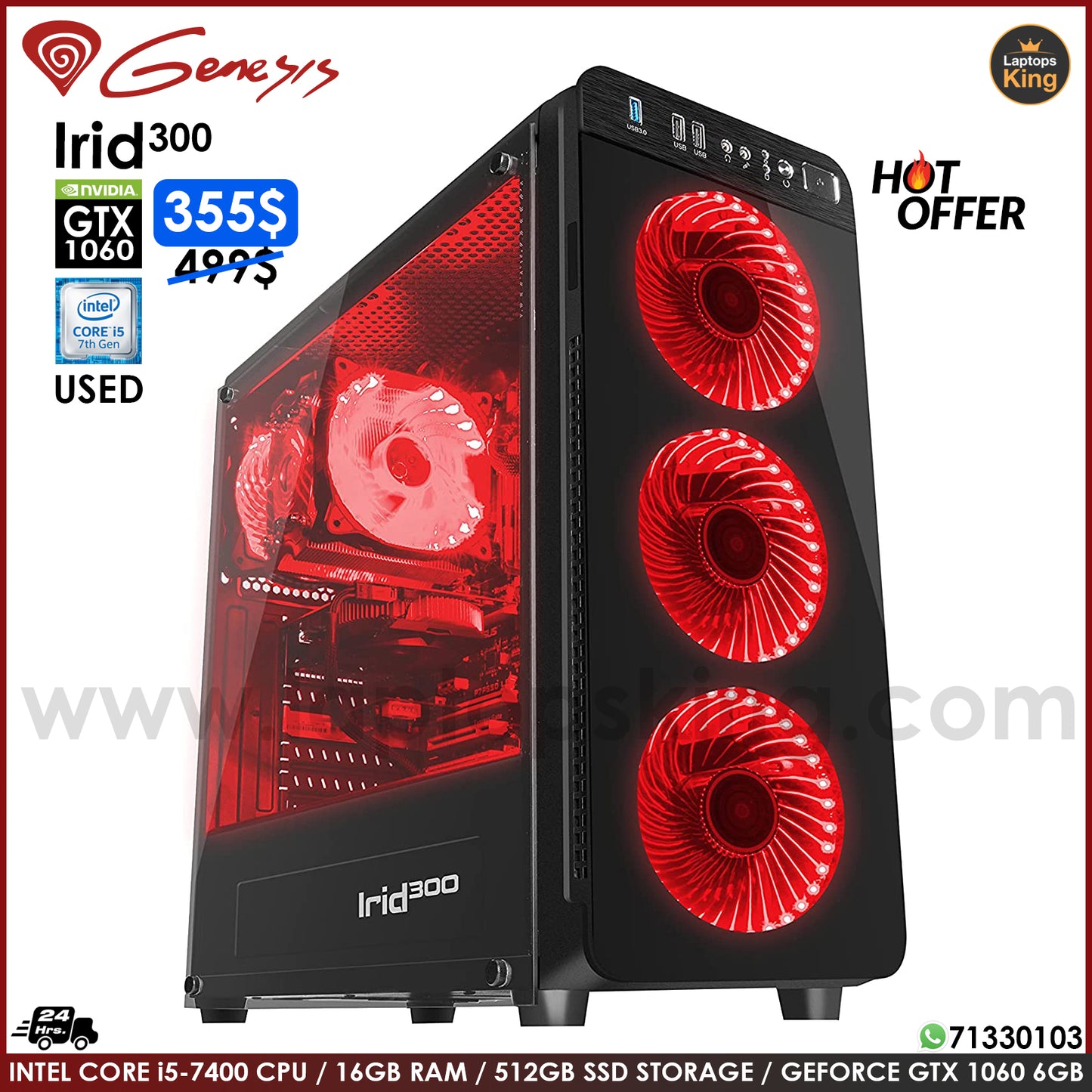 Genesis Irid 300 Core i5-7400 Gtx 1060 | Red | Gaming Desktop Computer (Used Very Clean)