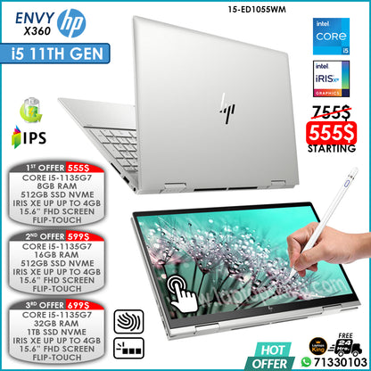 Hp Envy X360 15-ED1055WM Core i5-1135g7 Iris Xe 15.6" 2in1 Touch Laptop Offers (New OB)