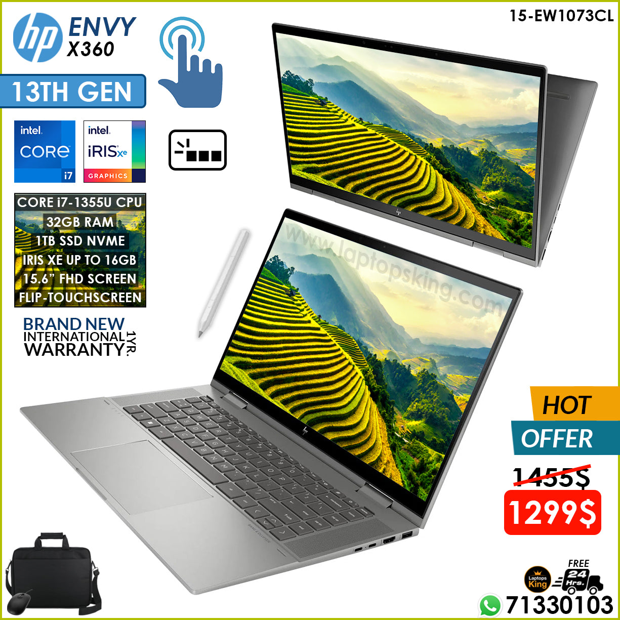 HP Envy X360 15-EW1073CL 2in1 Core i7-1355u Iris Xe Laptop (Brand New)