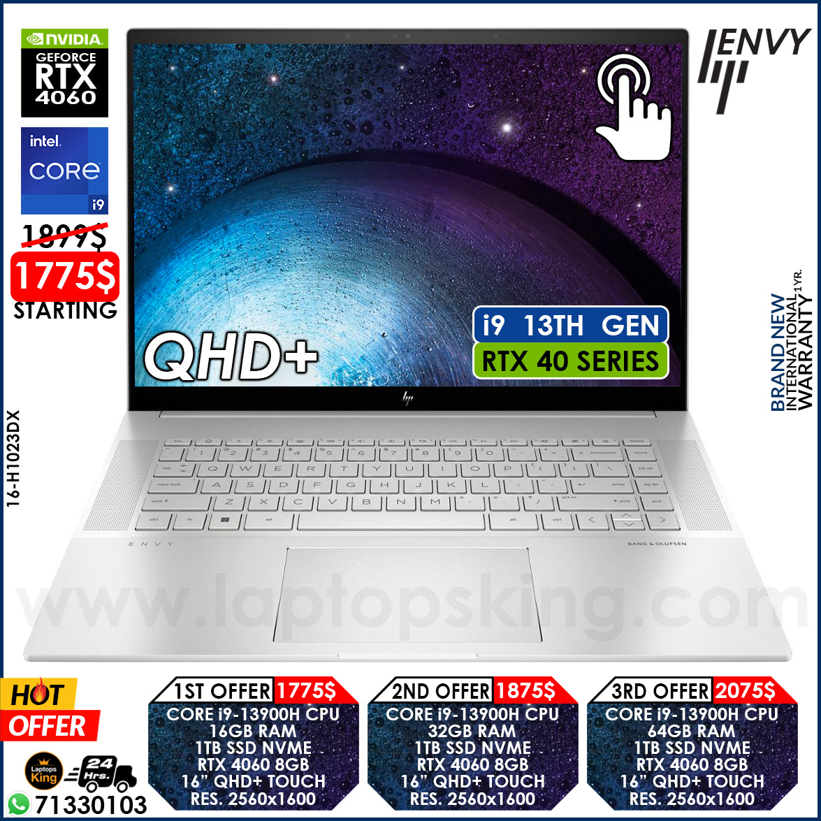 HP Envy 16-H1023DX Core i9-13900h Rtx 4060 Qhd+ Touch Laptops (Brand New)