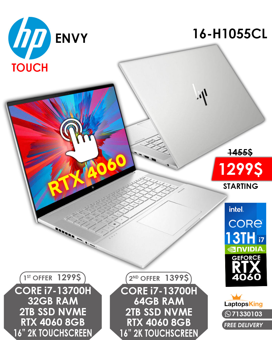 HP ENVY 16-H1055CL CORE i7-13700H RTX 4060 16