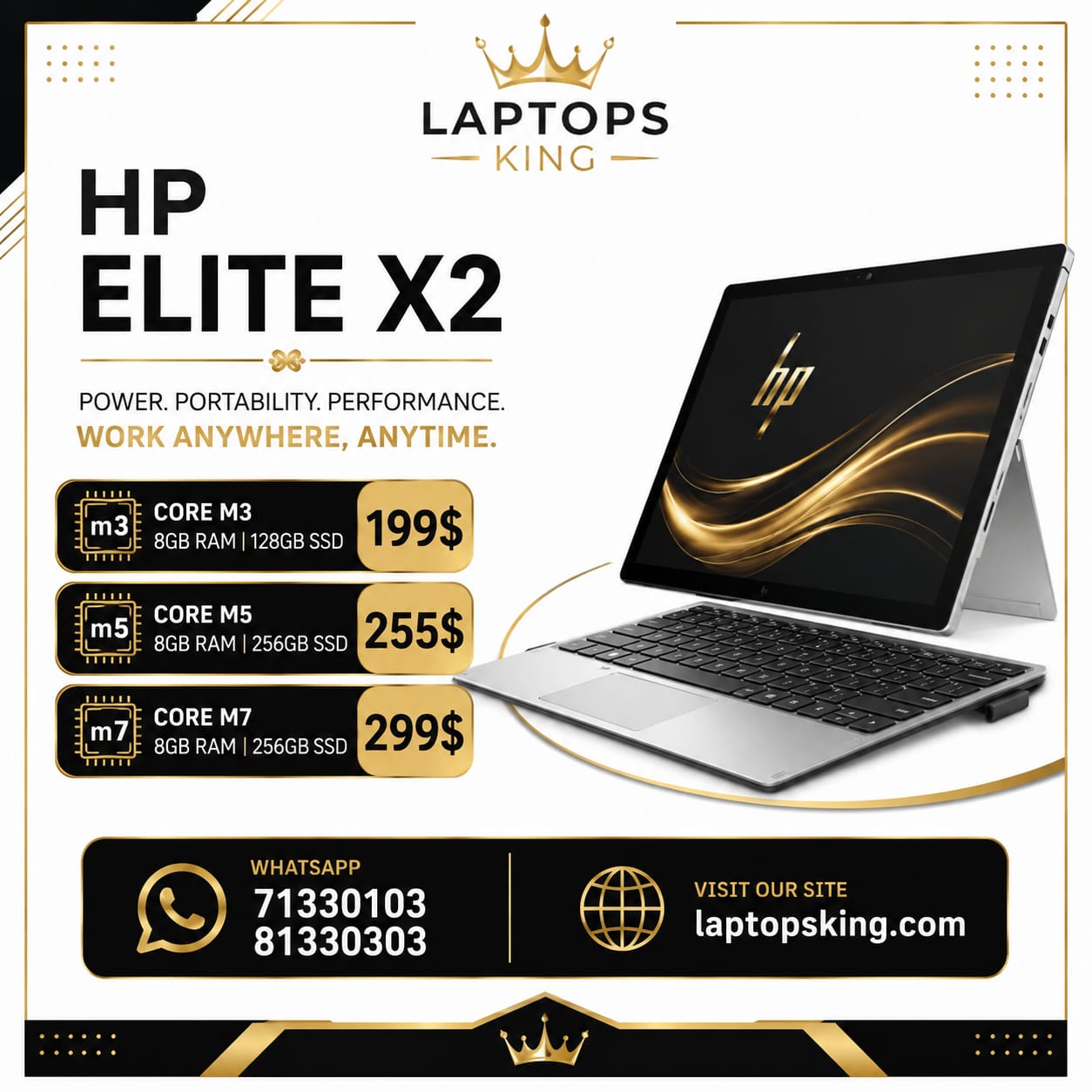 HP Elite X2 Core M3/M5/M7 8GB RAM Touch 2-in-1 Laptop