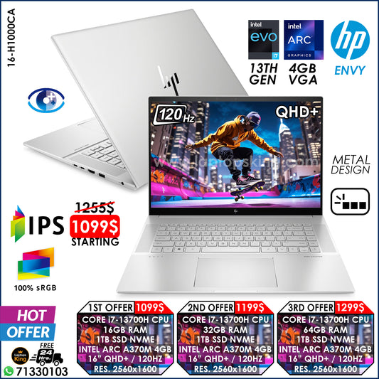 HP Envy 16-H1000CA Core i7-13700h Intel Arc A370m 120hz Qhd+ | True Color Laptops (New OB)