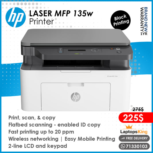 Hp Laser Mfp 135w | Mobile Printing | Black Printing | 3in1 Wireless Printer (Brand New)