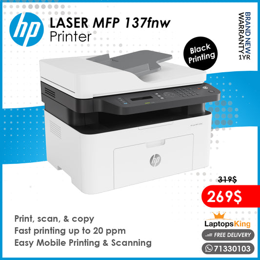 Hp Laser Mfp 137fnw | Mobile Printing & Scanning | Black Printing | 3in1 Wireless Printer (Brand New)