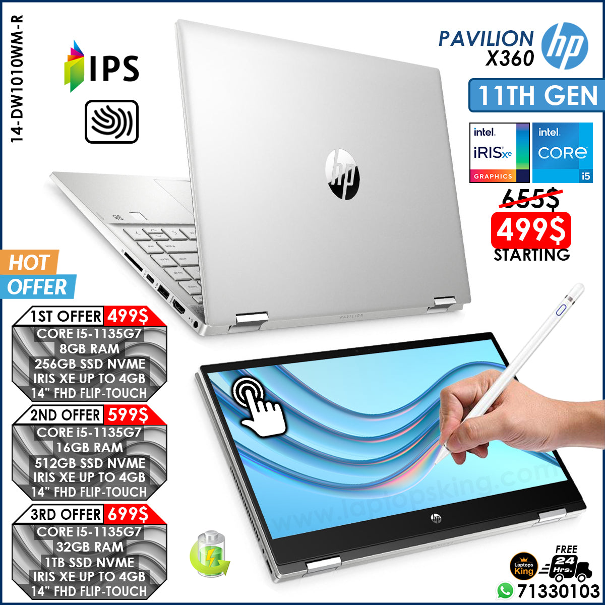 Hp Pavilion X360 14-DW1010WM-R Core i5-1135g7 Iris Xe 14" 2in1 Touch Laptop Offers (New OB)