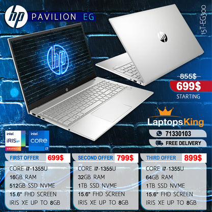 Hp Pavilion EG 15T-EG300 Core i7-1355u VGA Iris Xe 15.6" Laptop Offers (New OB)