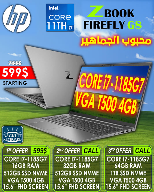 HP ZBOOK FIREFLY 15 G8 CORE i7- 1185G7 VGA T500 4GB 15.6” FHD SCREEN MOBILE WORKSTATION LAPTOP (OPEN BOX WITH WARRANTY)