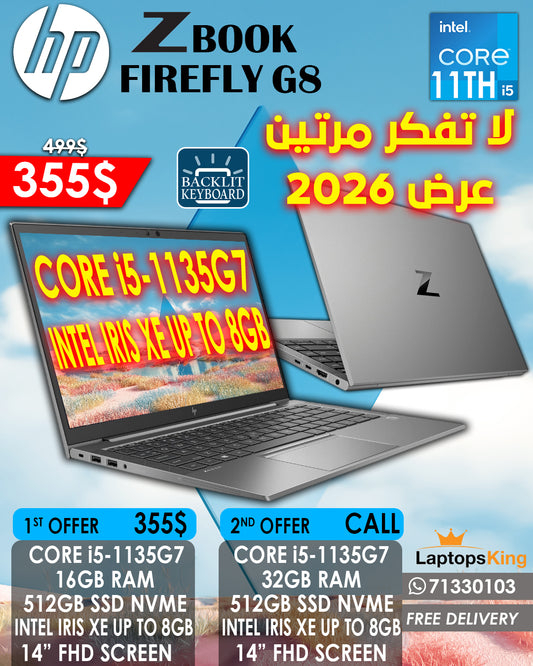 HP ZBOOK FIREFLY 14 G8 CORE i5-1135G7 IRIS XE UP TO 8GB  14” FHD SCREEN LAPTOP (OPEN BOX WITH WARRANTY)