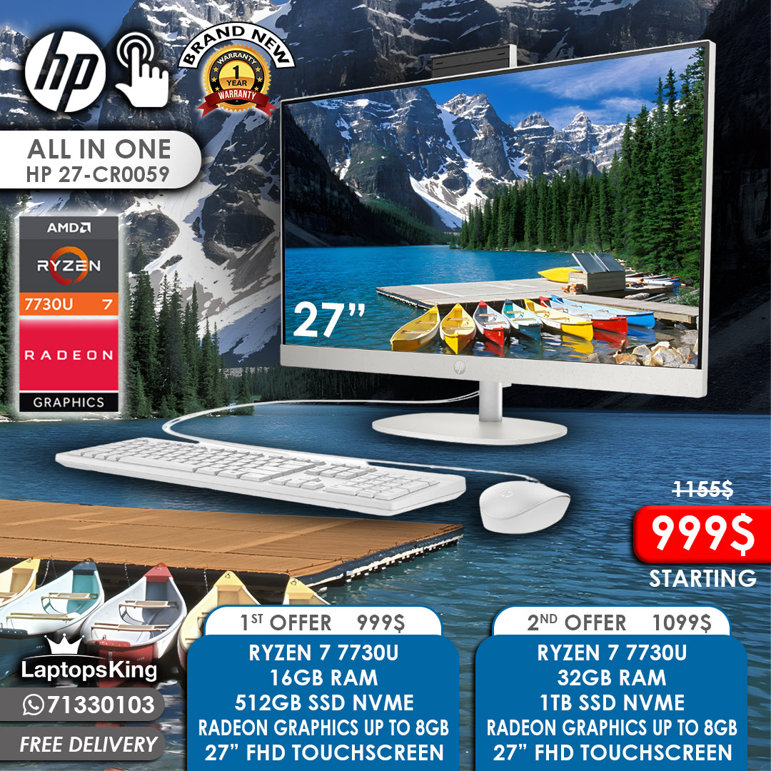 Hp 27-CR0059 All In One Ryzen 7 7730u Radeon Graphics 27” Touch Desktop Computers (Brand New)