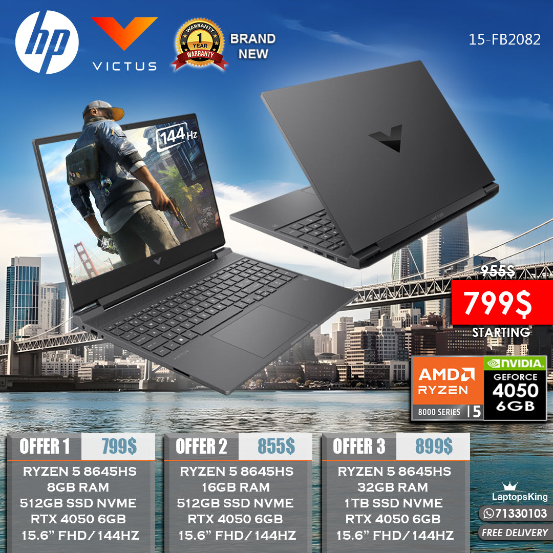 Hp Victus 15-FB2082 Ryzen 5 8645hs Rtx 4050 144hz 15.6” Gaming Laptops (Brand New)