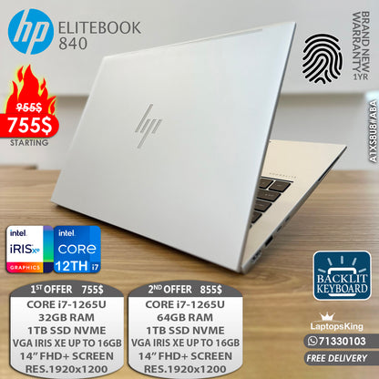 Hp Elitebook 840 A1XS8U8#ABA Core i7-1265u Iris Xe 14” Laptops (Brand New)