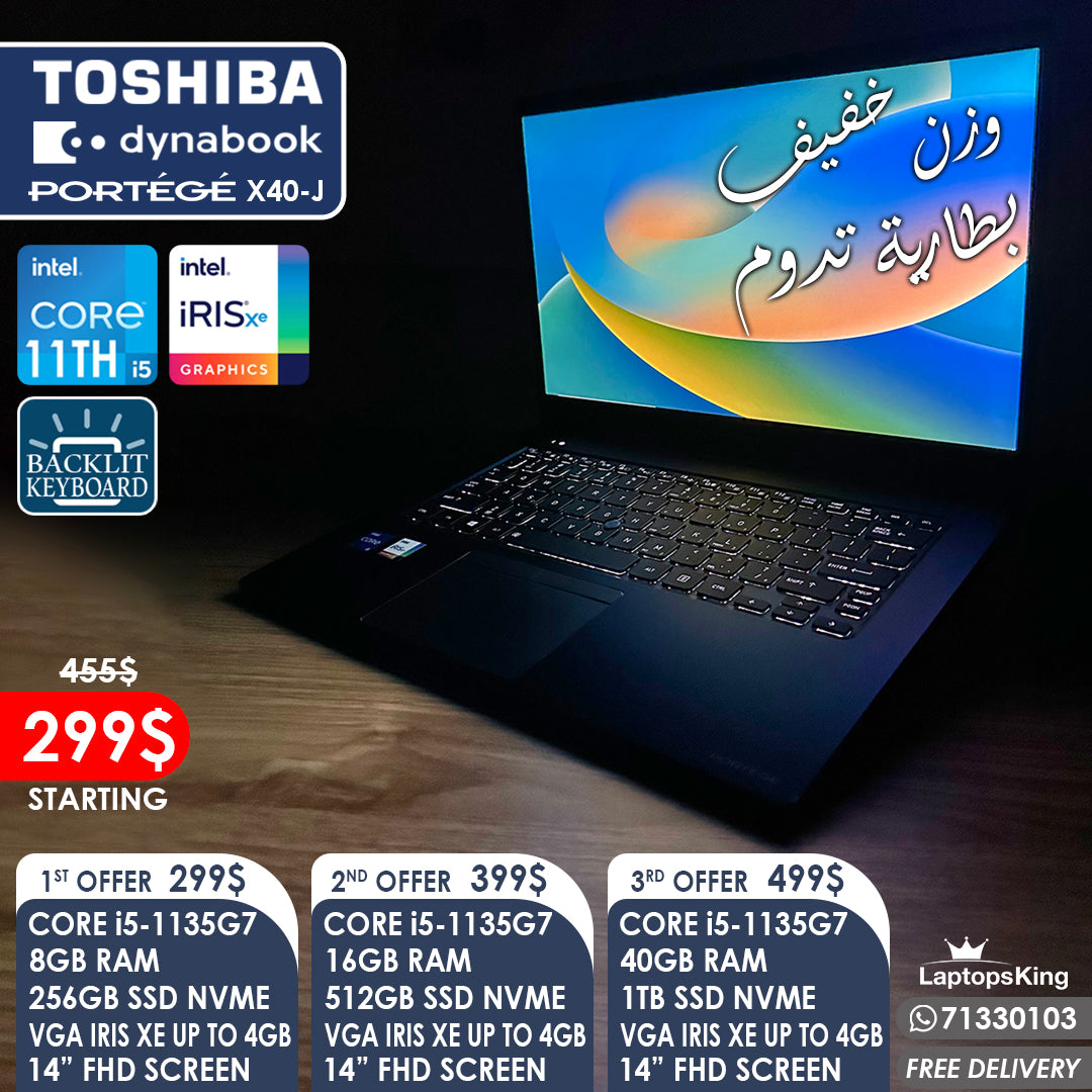 Toshiba Dynabook Portege X40-J Core i5-1135g7 Vga Iris Xe 14” Laptops (Open Box)