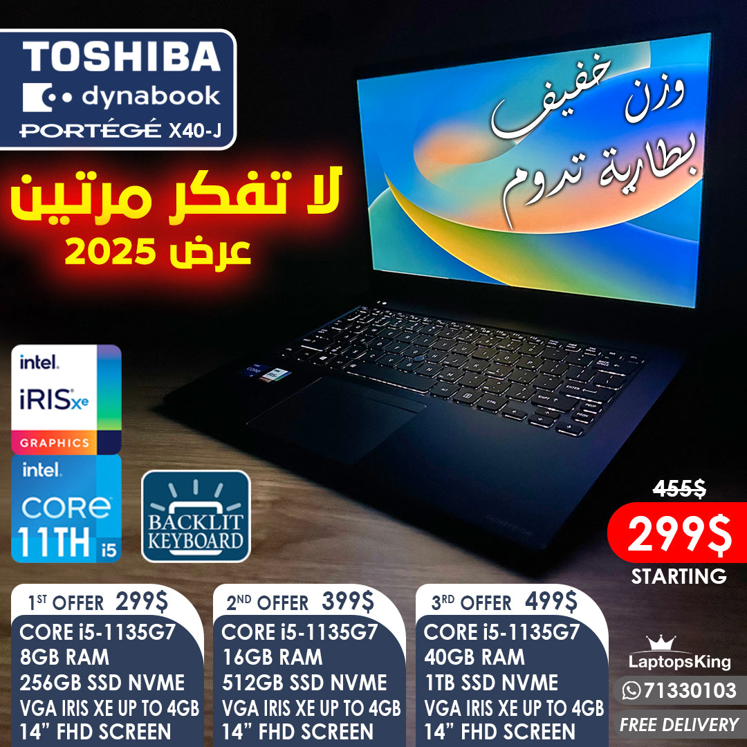 Toshiba Dynabook Portege X40-J Core i5-1135g7 Vga Iris Xe 14” Laptops (Open Box)