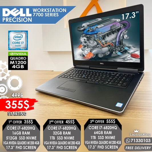 Dell Precision 7700 Series Core i7-6820hq Vga Nvidia Quadro M1200 17.3” Laptops (Open Box)